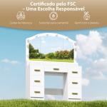 Toucador com 10 Luzes LED de 3 Cores Toucador de Maquilhagem com Espelho 7 Gavetas 3 Compartimentos Moderno 110x40x150 cm Branco