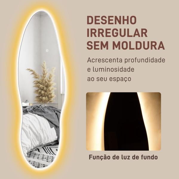 Espelho de Pé com Luzes LED 40x120 cm Espelho de Parede com Iluminação em 3 Cores Função de Memória e Controlo Tátil Transparente