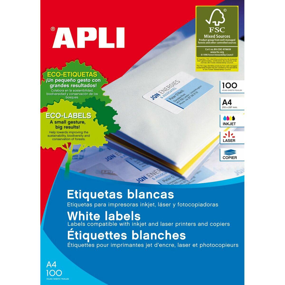 Etiquetas adesivas Apli 100 Folhas 63,5 x 38,1 mm Branco