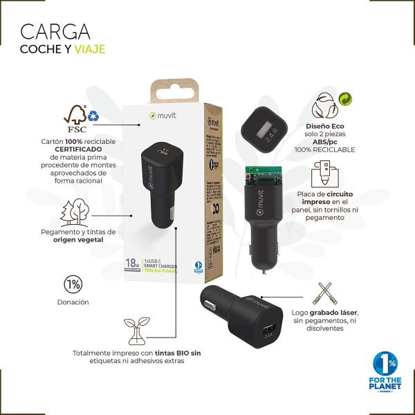 Carregador USB para carro Muvit Preto 30 W