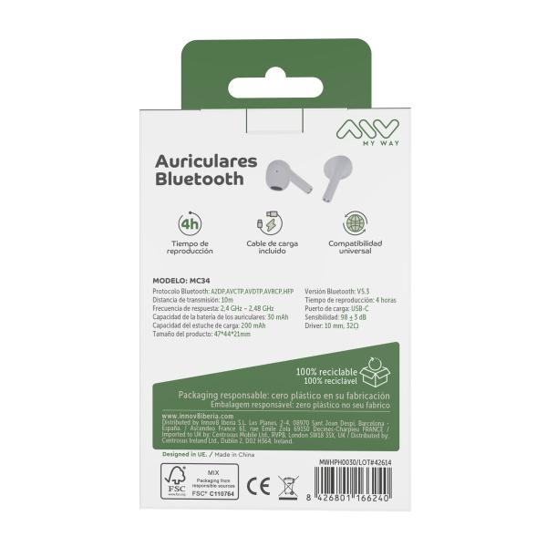 Auriculares in Ear Bluetooth Myway Pro touch control