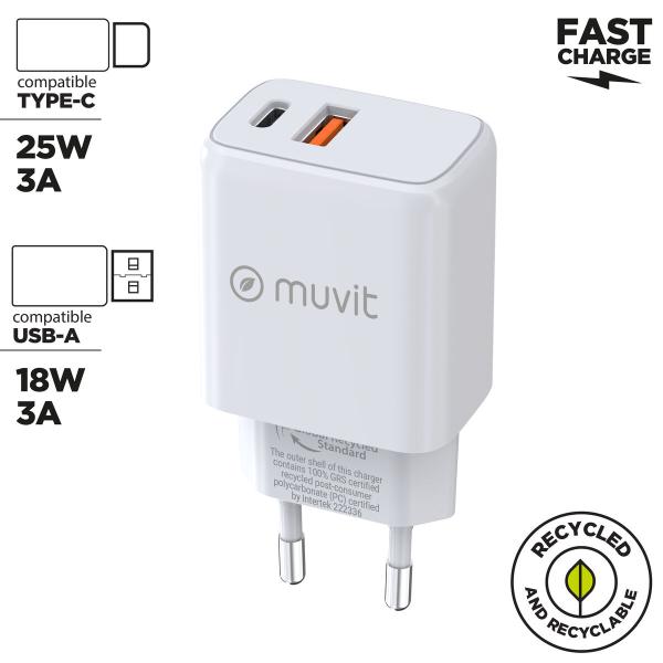 Carregador de Parede Muvit for Change MC-215 Branco 18 W 25 W
