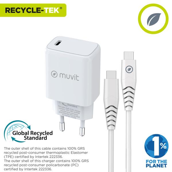 Carregador de Parede + Cabo USB-C Muvit for Change Branco
