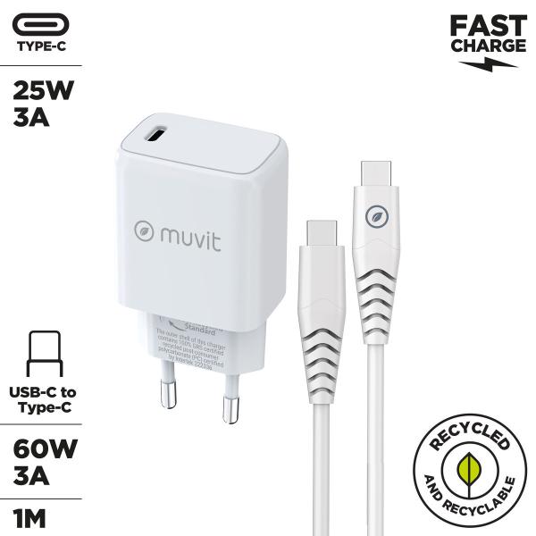 Carregador de Parede + Cabo USB-C Muvit for Change Branco