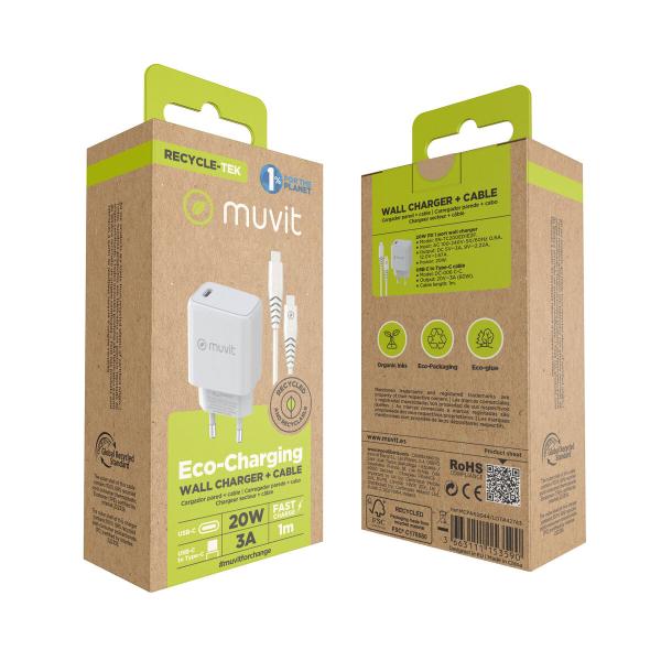 Carregador de Parede + Cabo USB-C Muvit for Change Branco