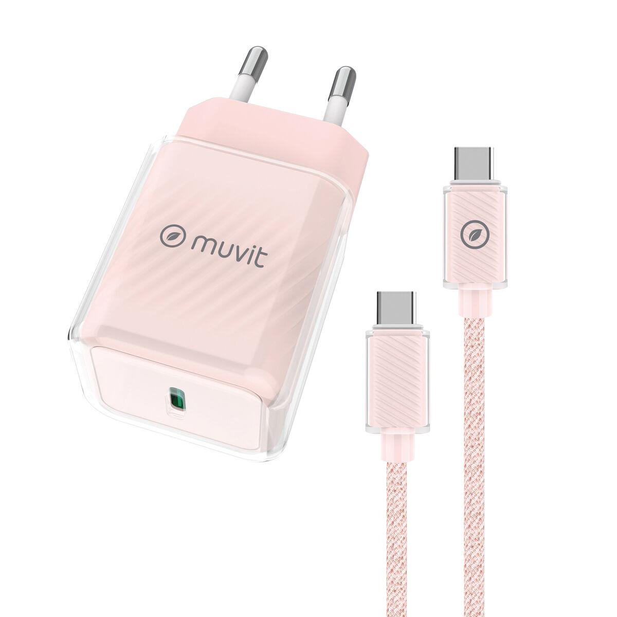 Carregador de Parede + Cabo USB-C Muvit for Change  Glass GaN Cor de Rosa