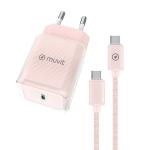 Carregador de Parede + Cabo USB-C Muvit for Change  Glass GaN Cor de Rosa