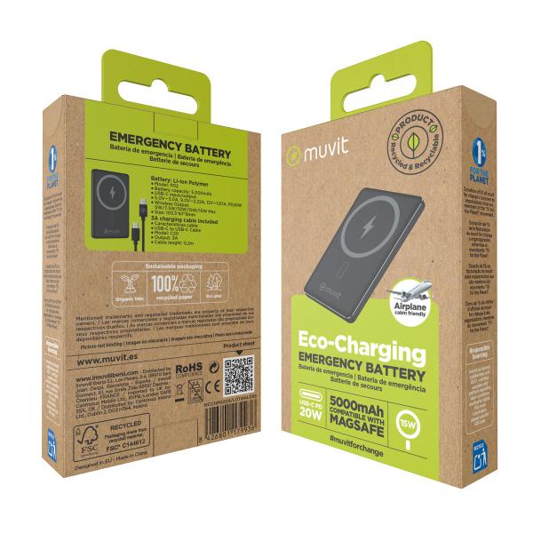 Powerbank Muvit for Change Preto Alumínio 5000 mAh