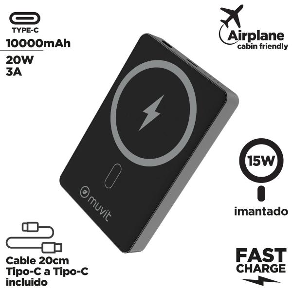 Powerbank Muvit for Change Preto Alumínio 10000 mAh