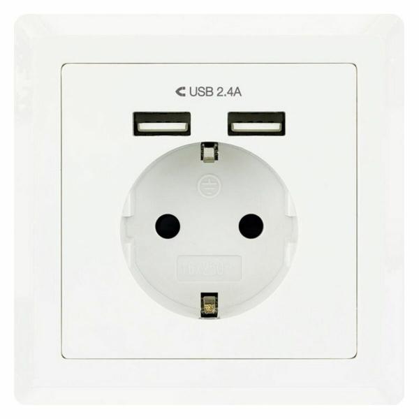 Tomada Parede com 2 Portos USB TooQ 10.35.0010 5V/2.4A Branco 2,4 A
