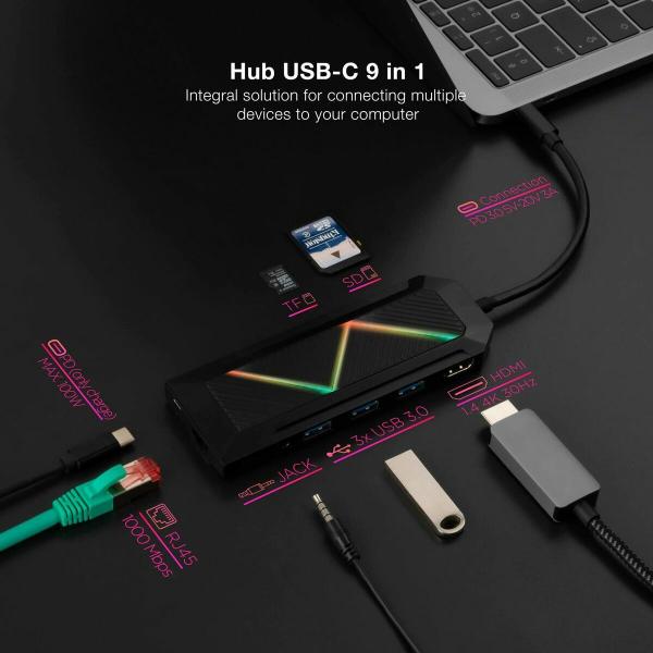 Hub USB NANOCABLE 10.16.0901 Preto 100 W