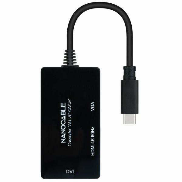 Adaptador USB-C para VGA/HDMI/DVI NANOCABLE 10.16.4301-ALL Preto 20 cm