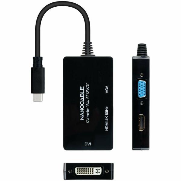 Adaptador USB-C para VGA/HDMI/DVI NANOCABLE 10.16.4301-ALL Preto 20 cm