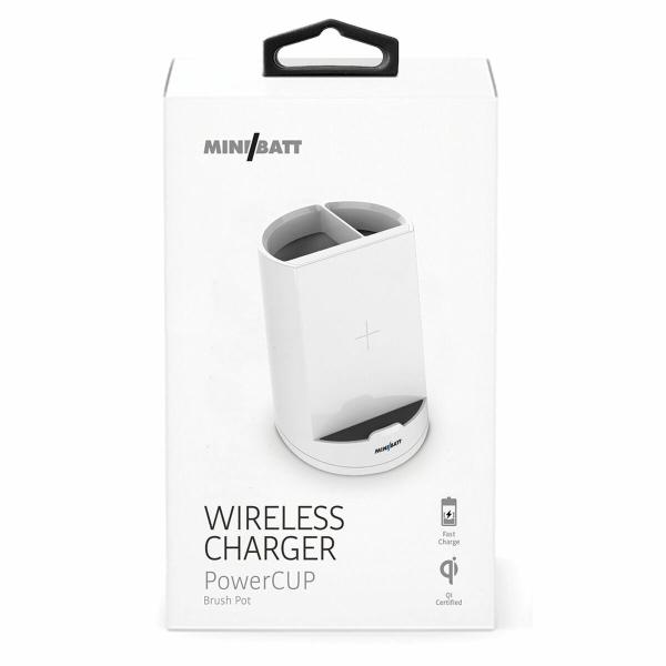 Carregador sem Fios com Suporte para Telemóveis MiniBatt PowerCUP Estojo Branco