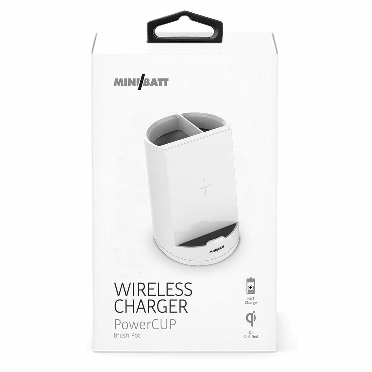 Carregador sem Fios com Suporte para Telemóveis MiniBatt PowerCUP Estojo Branco