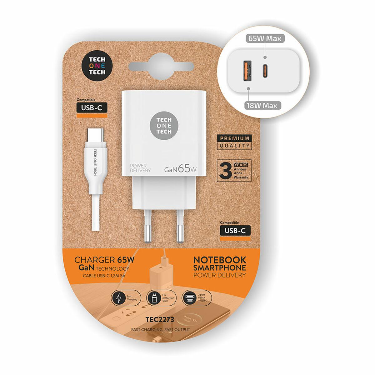 Carregador de Parede + Cabo USB-C Tech One Tech TEC2273 Branco 65 W