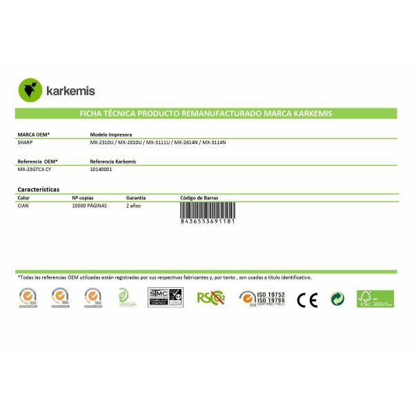 Tóner Original Karkemis MX-23GTCA Ciano