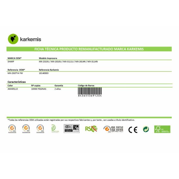 Tóner Original Karkemis MX-23GTYA Amarelo