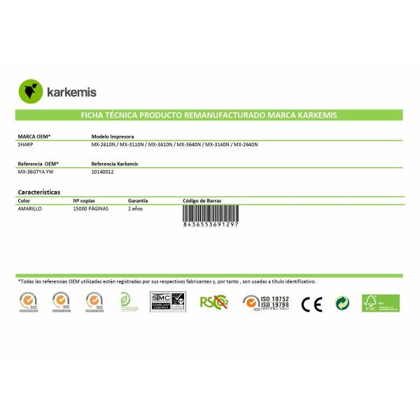 Tóner Original Karkemis MX-36GTYA Amarelo
