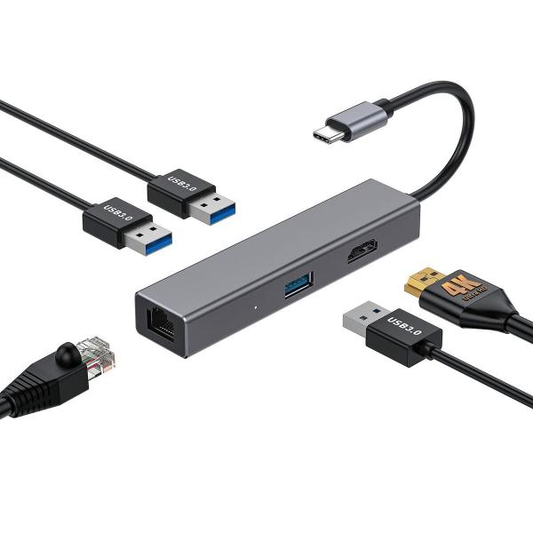 Hub USB CoolBox Hub miniDOCK4 USB-C Cinzento