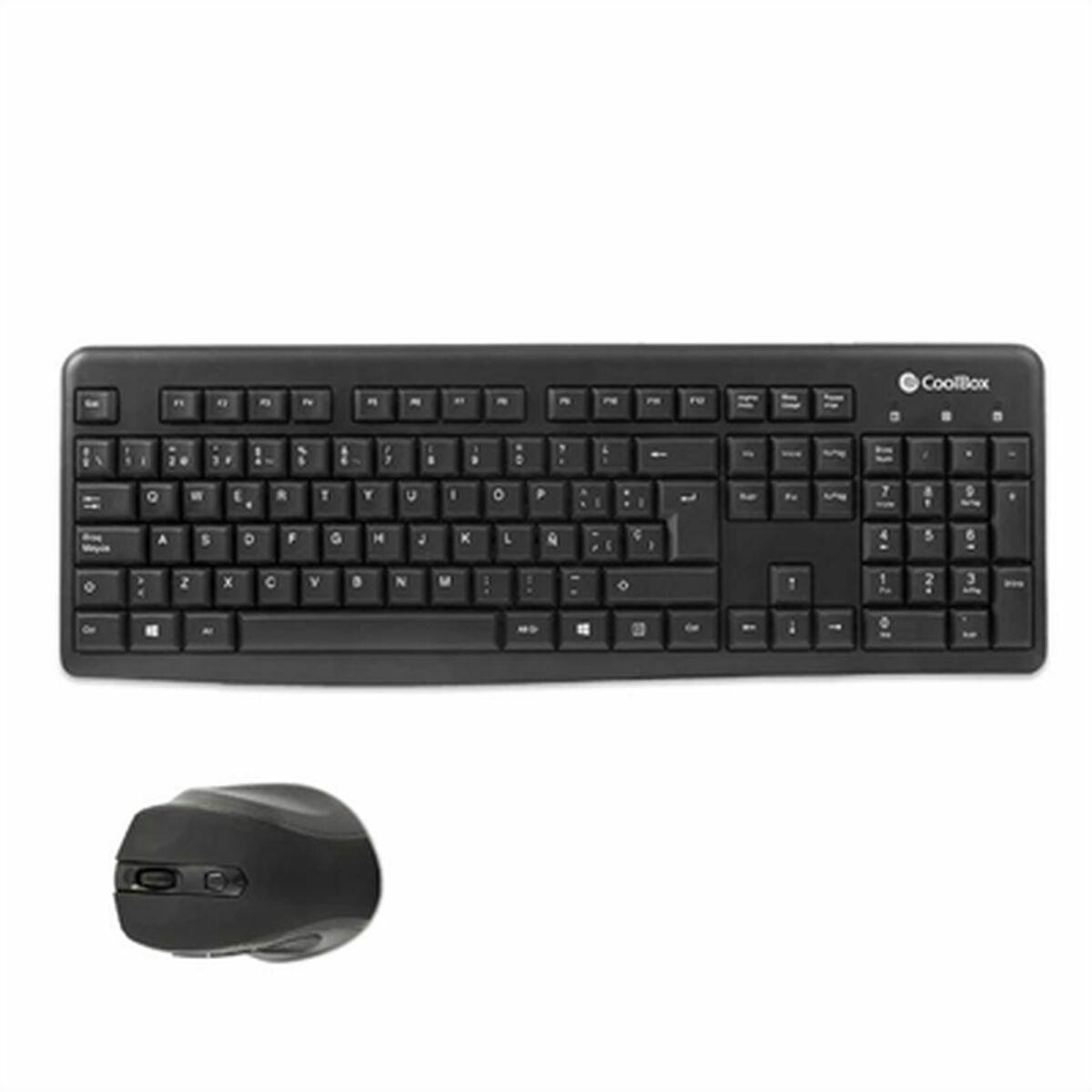 Teclado e Rato CoolBox COO-KTR-02W Qwerty espanhol Sem Fios Preto Espanhol QWERTY