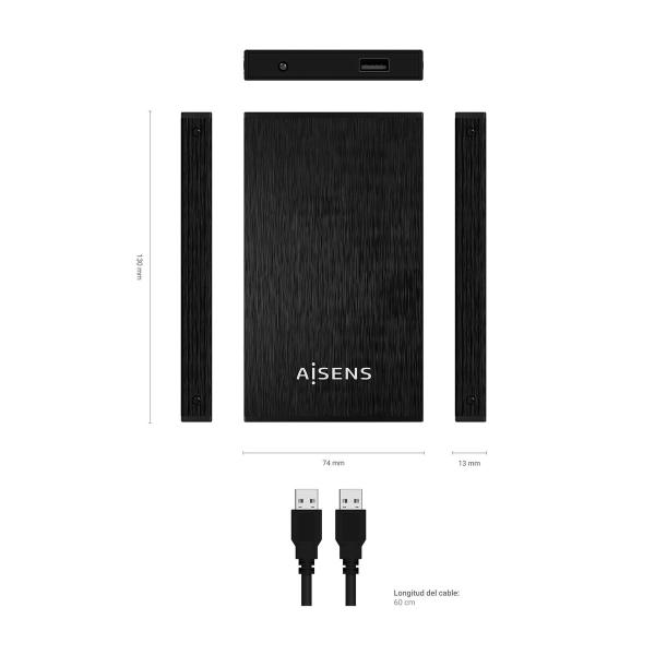 Invólucro de Disco Rígido Aisens ASE-2523B Preto 2,5"