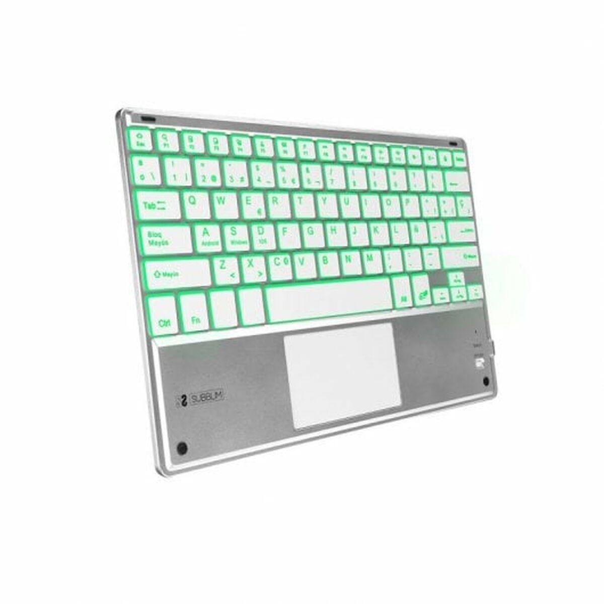 Teclado Bluetooth com Suporte para Táblete Subblim SUB-KBT-SMBT50 Prateado Qwerty espanhol QWERTY