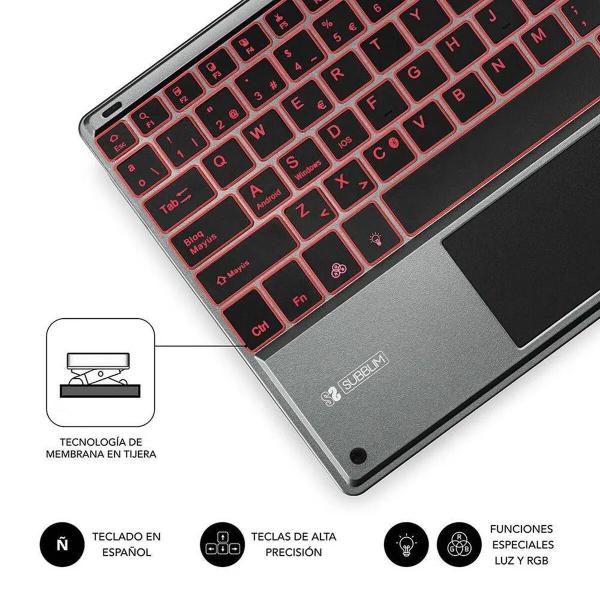 Teclado Bluetooth com Suporte para Táblete Subblim SUB-KBT-SMBT51 Cinzento Multicolor Qwerty espanhol