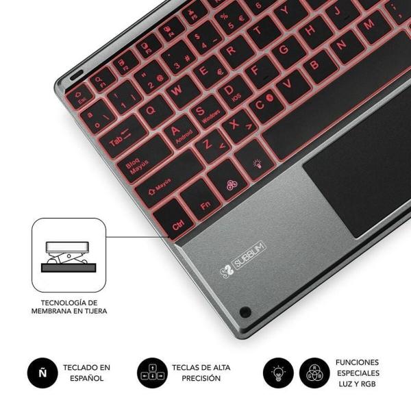 Teclado Bluetooth com Suporte para Táblete Subblim SUB-KBT-SMBT51 Cinzento Multicolor Qwerty espanhol QWERTY