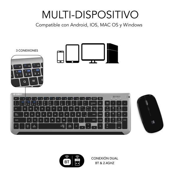 Teclado e Rato sem Fios Subblim SUBKBC-DCEP20 Cinzento Qwerty espanhol