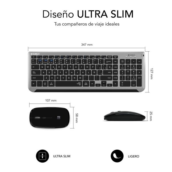 Teclado e Rato sem Fios Subblim SUBKBC-DCEP20 Cinzento Qwerty espanhol
