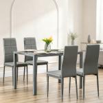 Conjunto de Sala de Jantar 5 Peças com Mesa Retangular de Vidro Temperado e 4 Cadeiras em PU Cinzento