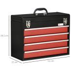 Caixa de Ferramentas de Aço com 4 Gavetas Fechaduras Metálicas Mala de Ferramentas Portátil 51x22x39,5 Preto e Vermelho