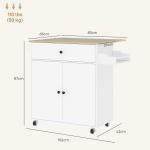 Ilha de Cozinha com Rodas com Lateral Dobrável Gaveta Suporte para Temperos e Prateleira Ajustável 106x42x87 cm Branco e Carvalho
