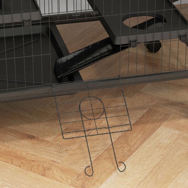 Gaiola para Roedores 80x52x128 cm Casa de 4 Alturas com Rampas Suspensa Rede Bandeja Removível Rodas Cinza Escuro