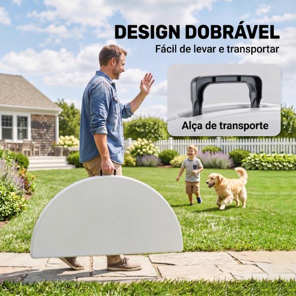 Mesa de Jardim Redonda Mesa de Varanda Dobrável com Estrutura de Aço e Bancada de HDPE Ø122x73 cm Branco