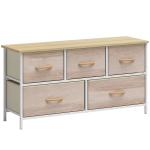 Cómoda com 5 Gavetas de Tecido Cómoda para Quarto Estrutura Metálica 100x30x51.5 cm Madeira e Branco