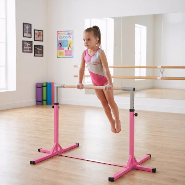 Barra de Ginástica para Crianças com Altura Ajustável 92 - 150 cm Barra Horizontal de Ginástica 197x121x150 cm Rosa
