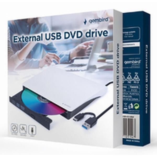 Gravador Externo GEMBIRD DVD-USB-031-BW DVD-R 8x, DVD-R DL 8x, DVD-RW 8x, DVD-ROM 8x, DVD-RAM 5x, DVD+R 8x, DVD+R DL 8x, DVD+RW 