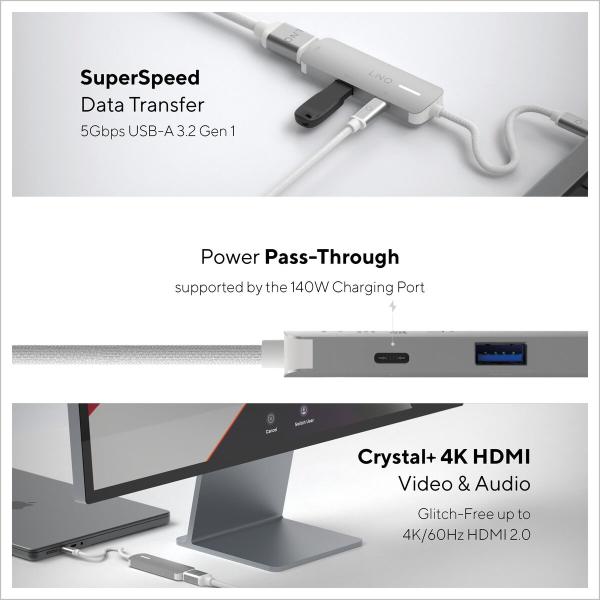 Hub USB Linq Byelements LQ49031 Branco Cinzento