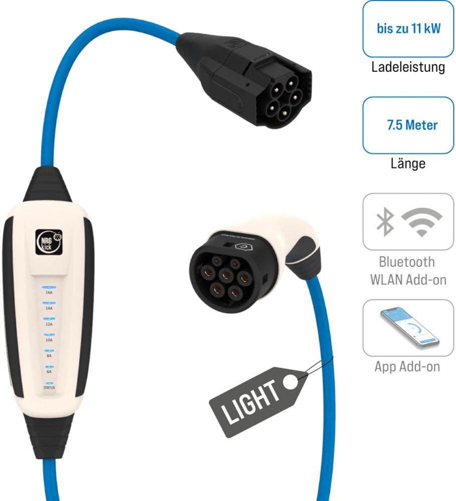Cabo de Carregamento Pure p/ Veículos Elétricos Tipo 2 / 11kW / 16A Light / 7.5m - NRGKICK