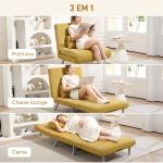 Sofá Cama de 1 Lugar Dobrável Estofado em Tecido Amarelo Mesclado com Encosto Ajustável em 5 Níveis 80x75x83 cm