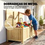 Baú de Armazenamento Exterior em Madeira 172 L com Tampa Articulada Resistente às Intempéries para Jardim Madeira