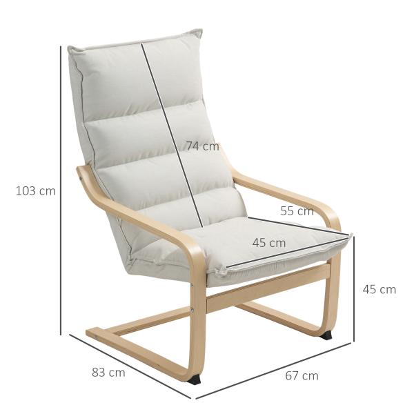 Poltrona de Sala Moderna com Encosto Alto Acolchoado Estrutura de Madeira e Estofada em Veludo 67x83x105 cm Creme
