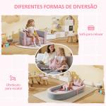 Sofá para Crianças com Almofada em Forma de Coroa Dobrável em Cama e Zona de Brincadeiras 116x61x14 cm Rosa e Azul Acinzentado