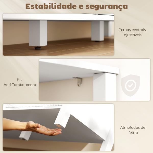 Móvel de TV Moderno com 3 Gavetas e 3 Prateleiras Abertas para Televisores de 43 - 55 Polegadas 120x39,5x50 cm Branco