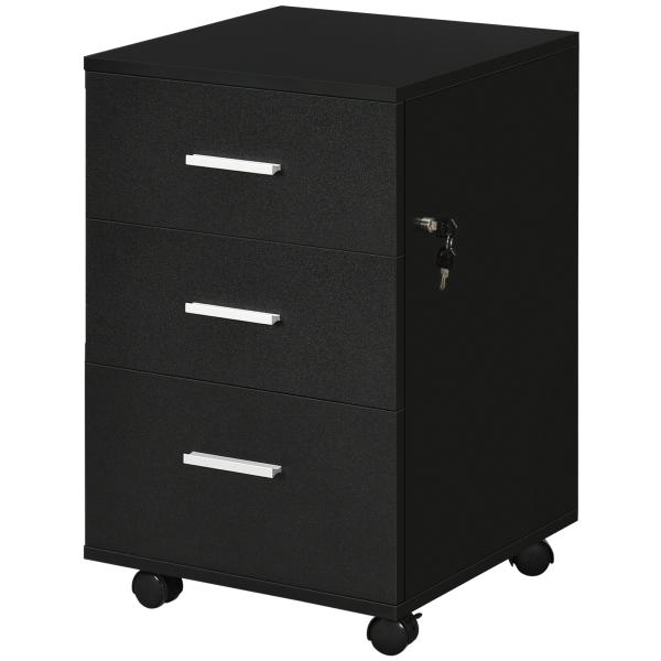 Bloco de Gavetas para Escritório Móvel de Arquivos com 3 Gavetas e Fechadura para Secretária Casa 40x40x61,5 cm Preto