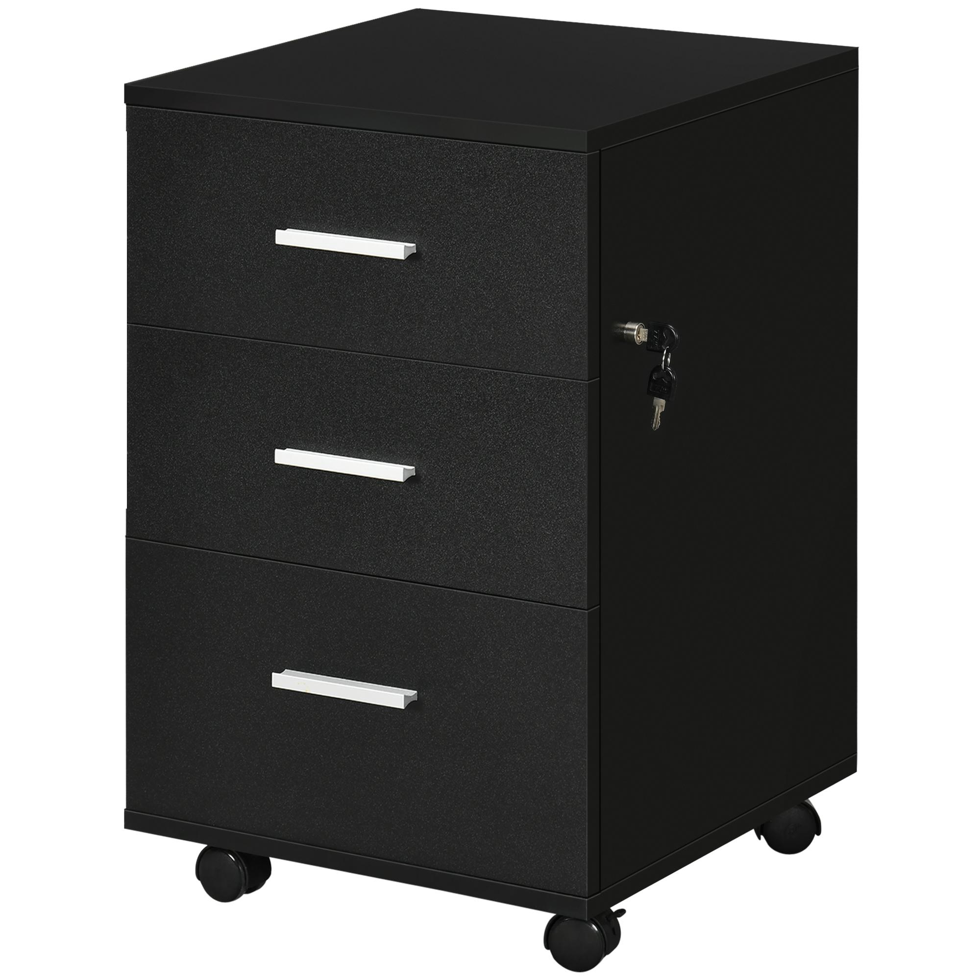 Bloco de Gavetas para Escritório Móvel de Arquivos com 3 Gavetas e Fechadura para Secretária Casa 40x40x61,5 cm Preto