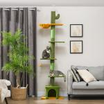 Arranhador para Gatos de Chão a Teto de 230 - 275 cm com Altura Ajustável Postes de Sisal e Bola de Brincar Verde