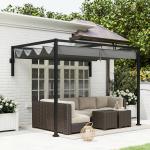 Pérgola de Parede 297x211x220 cm Pérgola de Jardim com Teto Retrátil e Estrutura de Aço Pérgola para Pátio Exterior Cinza Escuro